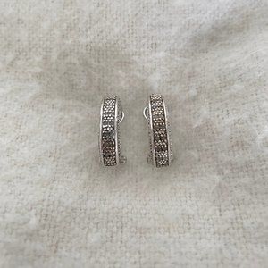 Vintage DBJ 925 Sterling Silver Rhinestone Half Hoop Earrings